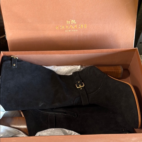 Coach Black Heeled Boots with Luxurious Suede Finish - Picture 1 of 4